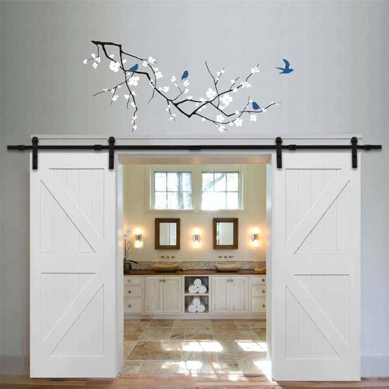 Primed Solid Core Double Barn Door with Oil-Rubbed Bronze Hardware