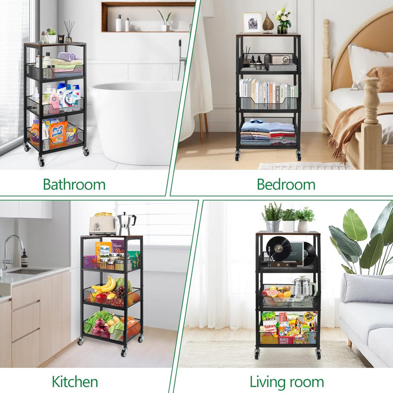 Kitchen 4-Tier Storage Cart on Wheels