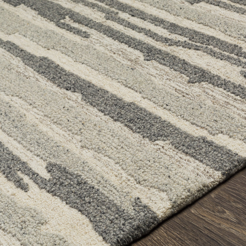 Tapis gris en laine touffeté à la main, Rectangle 2 pi x 3 pi
