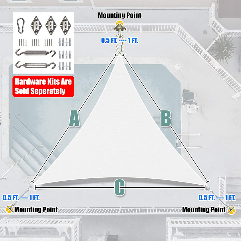 Toile d'ombrage Amgo Triangle Sun, 16 pi x 16 pi, Blanc / Blanc