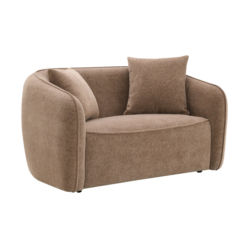 Brown Chenille Loveseat with 2 Matching Color Toss Pillows, Brown