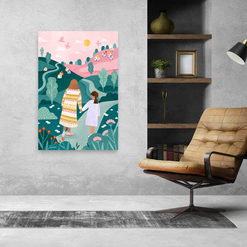 Dreamy Mother Daughter Walk Dreamy Peaceful Serene Landscape Nature Wall Art Print by Bea Muller - Wrapped Canvas Print