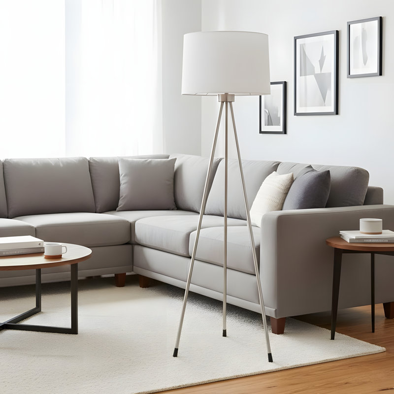 59-inch tall metal floor lamp, white finish, modern design, White