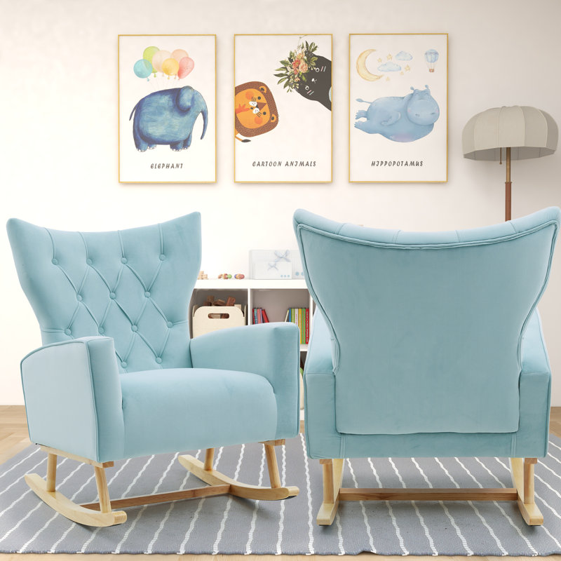 Chaise berçante Jahsun, Velours bleu clair