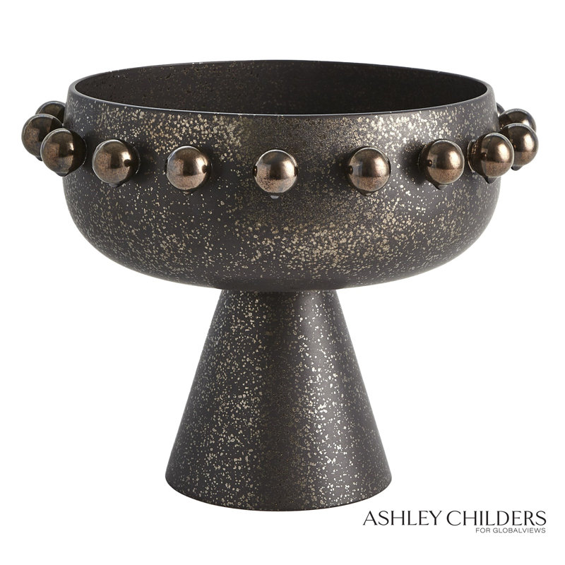 Spheres Collection Footed Bowl-Ivory, Bronze