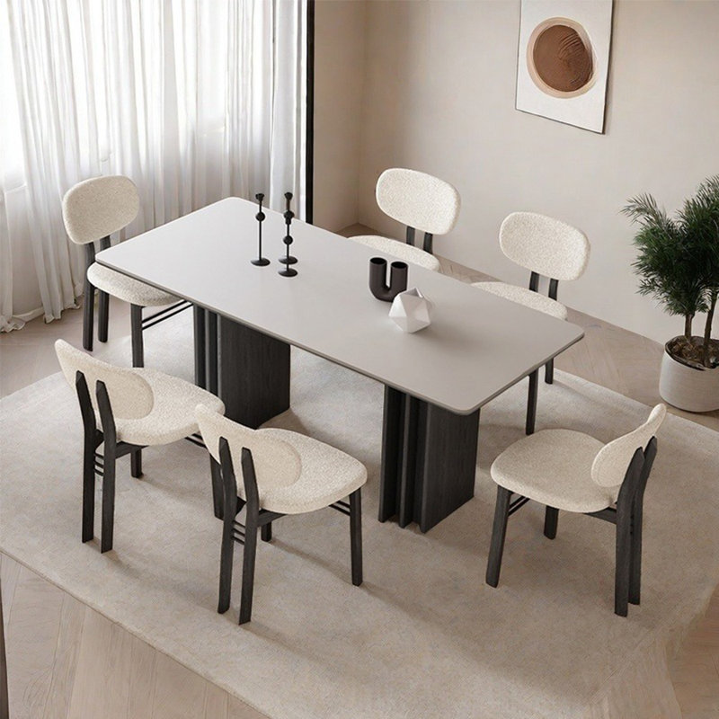 French retro simple rectangular dining table set, 29.5"H x 55.1"L x 31.5"W