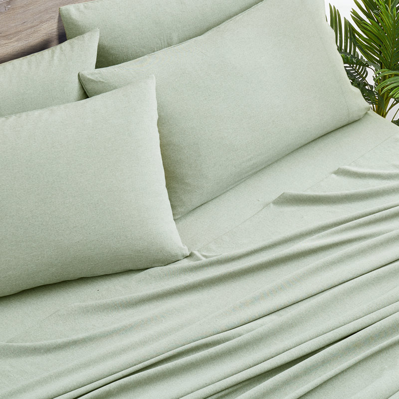 Ensemble de draps en rayonne de bambou 6 pièces Bibb Home, Ensemble de draps pour grand lit avec 4 taies d'or, Bruyère - vert