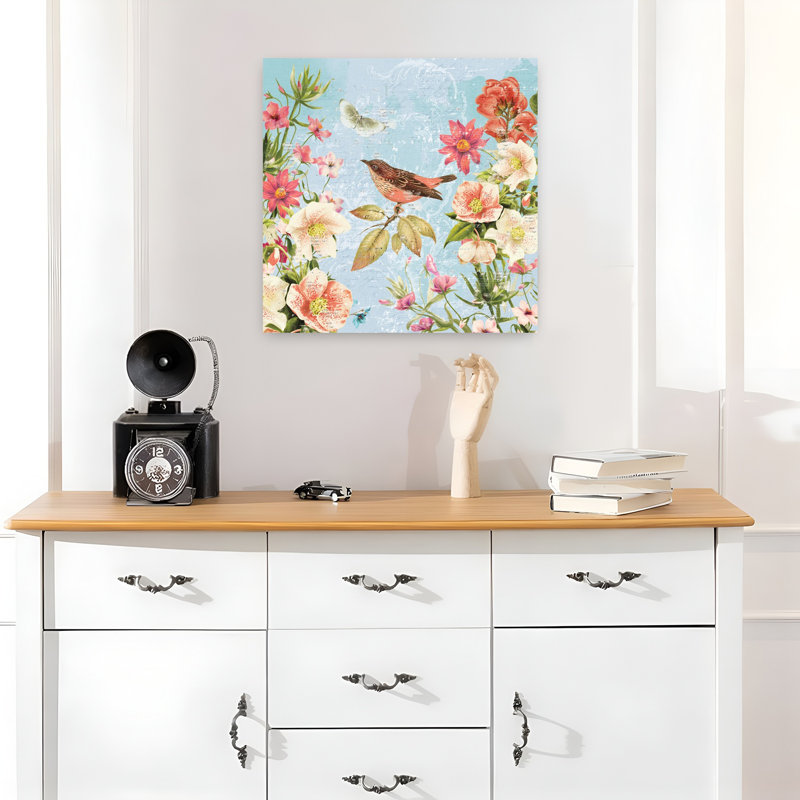 Art contemporain, art papillon et fleur, H 18 po x l 18 po