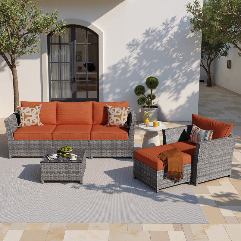 5 - Person Patio Conversation Set, Orange-rouge