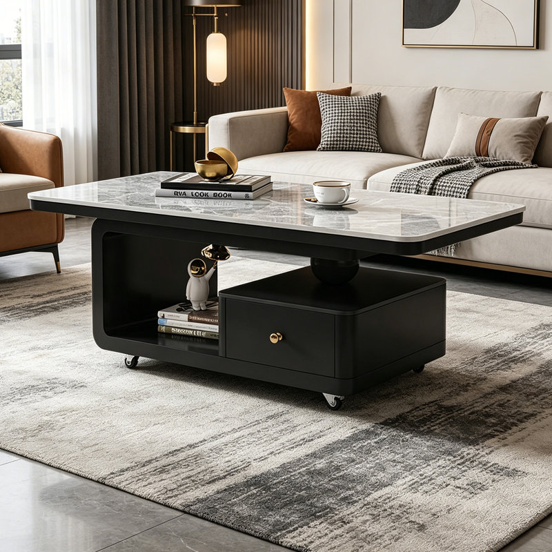 Leoma, 17.71" H x 47.24" L x 23.62" W, Marble, Gray/Black