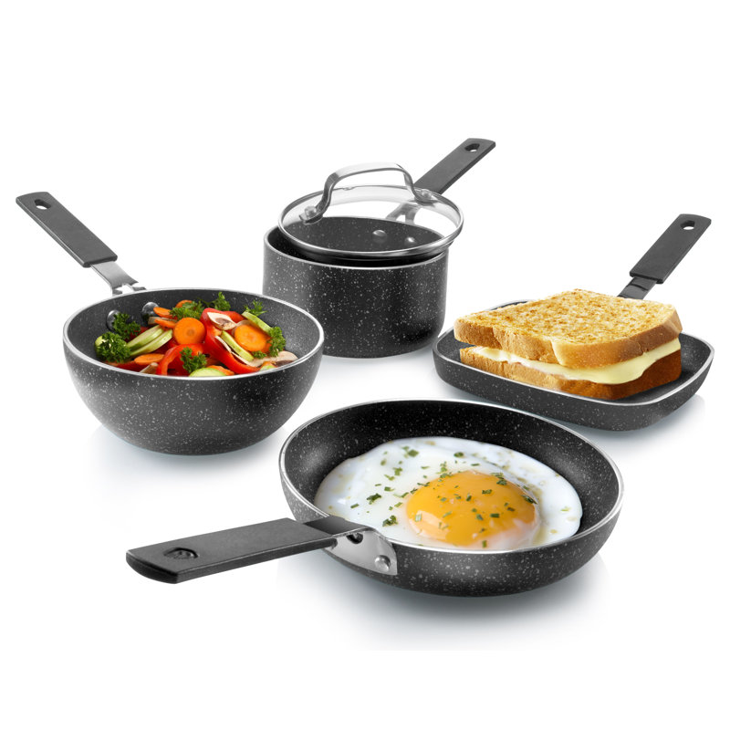 Mini batterie de cuisine antiadhésive 5 pièces avec poignées en caoutchouc Granitestone