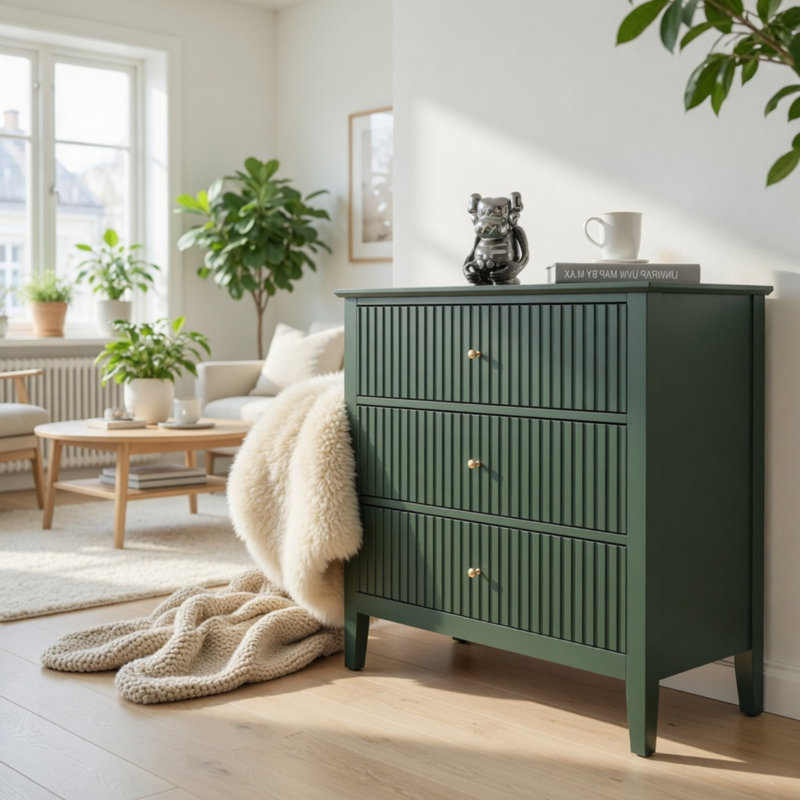 Commodes décoratives avec 3 tiroirs, Vert