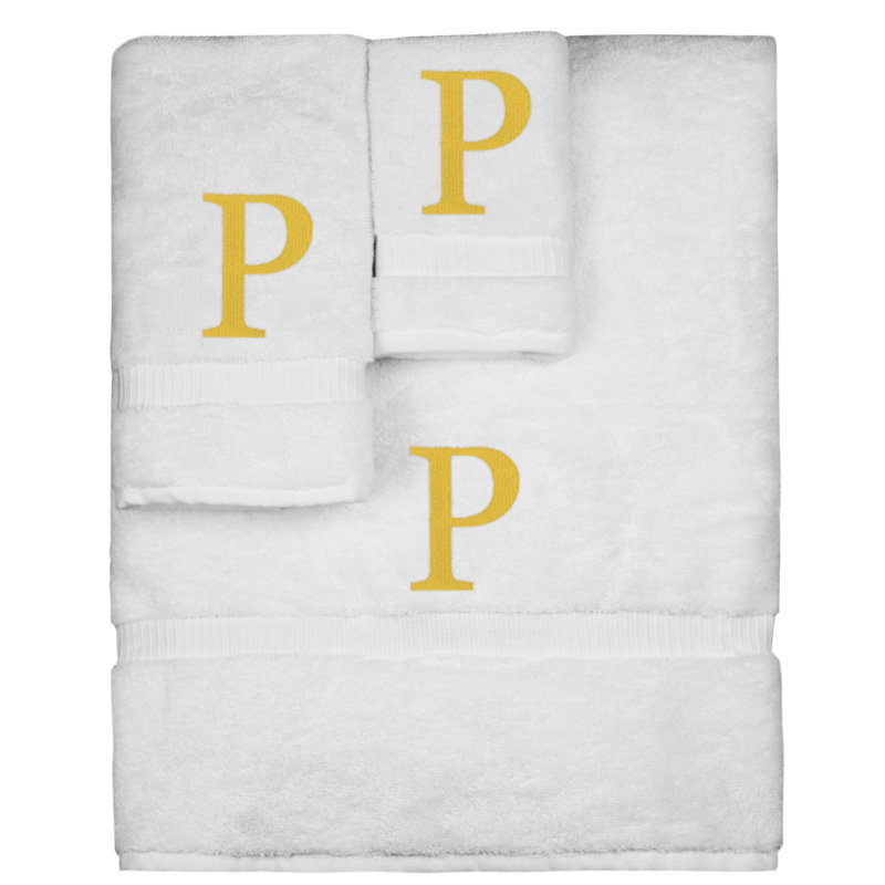 Ensemble de serviettes monogrammées - ensemble de 3 - lettre-bloc, P, Blanc / Doré