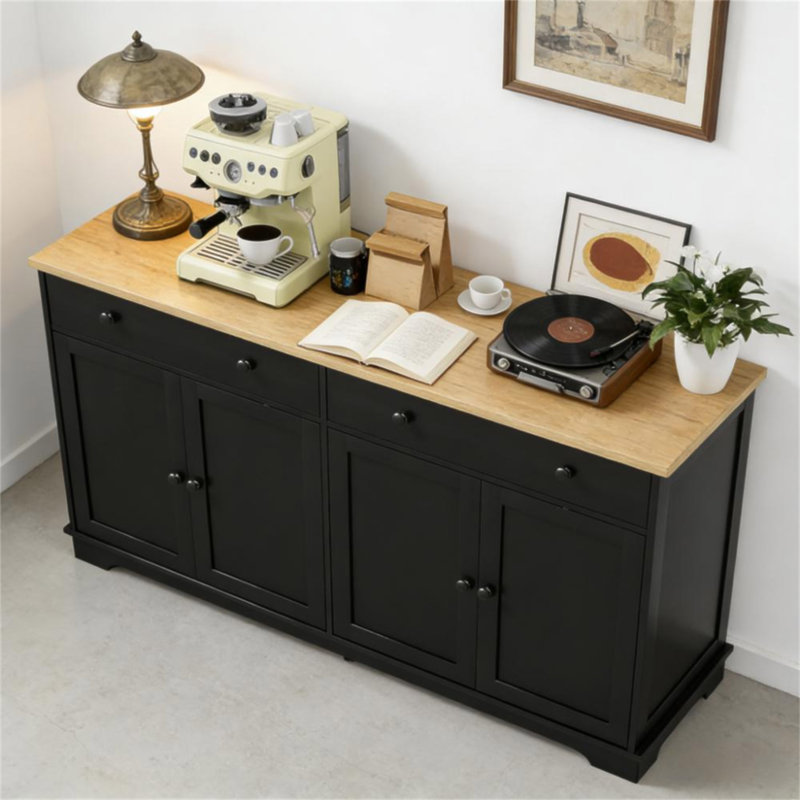 Buffet de style nordique avec tiroirs de rangement, buffet, tablettes réglables pour votre maison, Noir