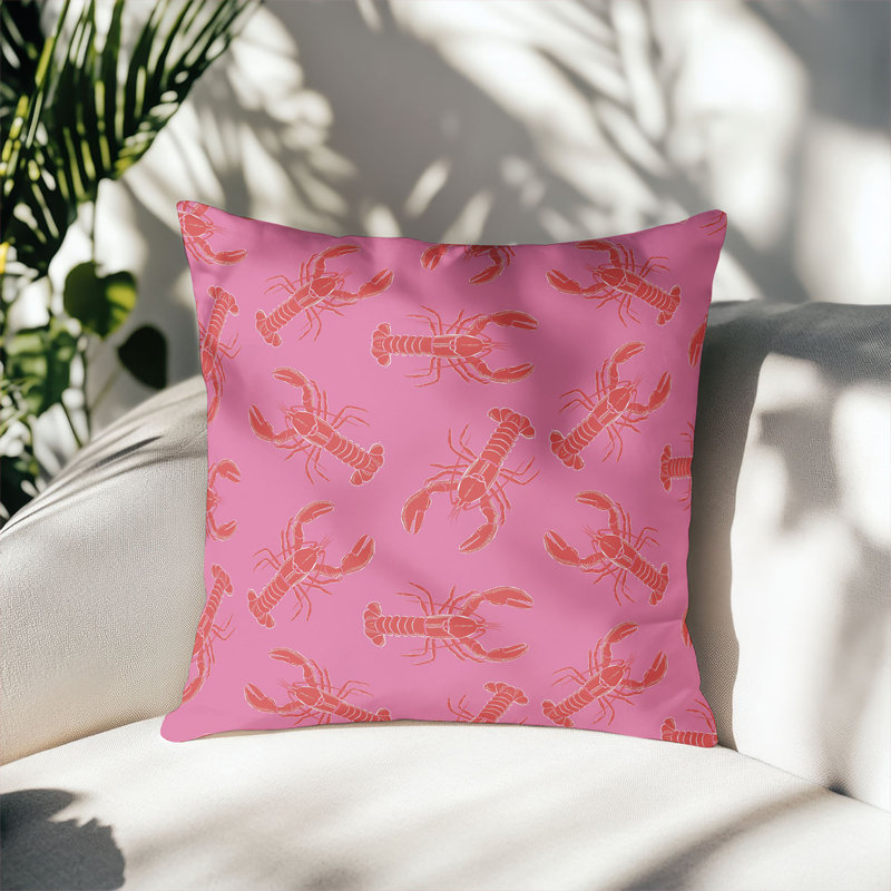 Coussin décoratif d'extérieur Lobster, Carré 16 po, Rose/rouge