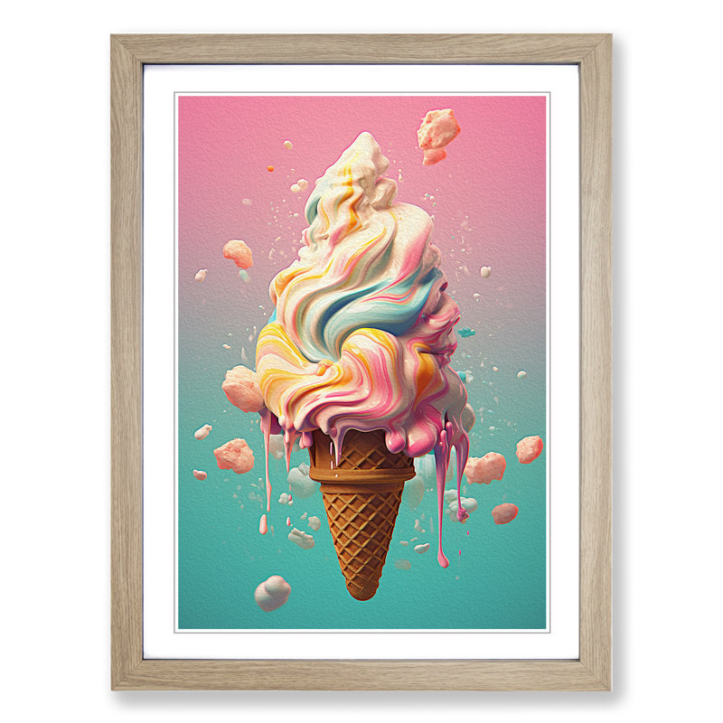 Ice Cream Digital Art - Framed Print, Oak, 34cm H x 25cm W x 2cm D