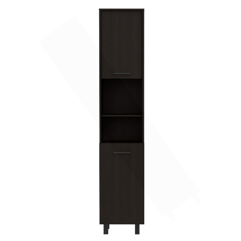 Kitchen Pantry H 79 po, deux tablettes de rangement ouvertes, trois tablettes internes, deux portes, quatre pieds, noir