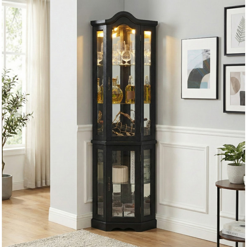 Vitrine de coin noire éclairée, Noir