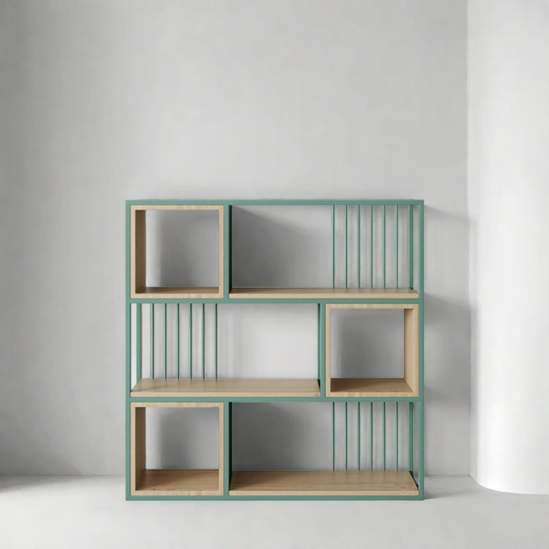 An artistic and novel style bookcase, (3 Shelves) 47.2"H x 47.2"W x 9.8"D, Green/Brown