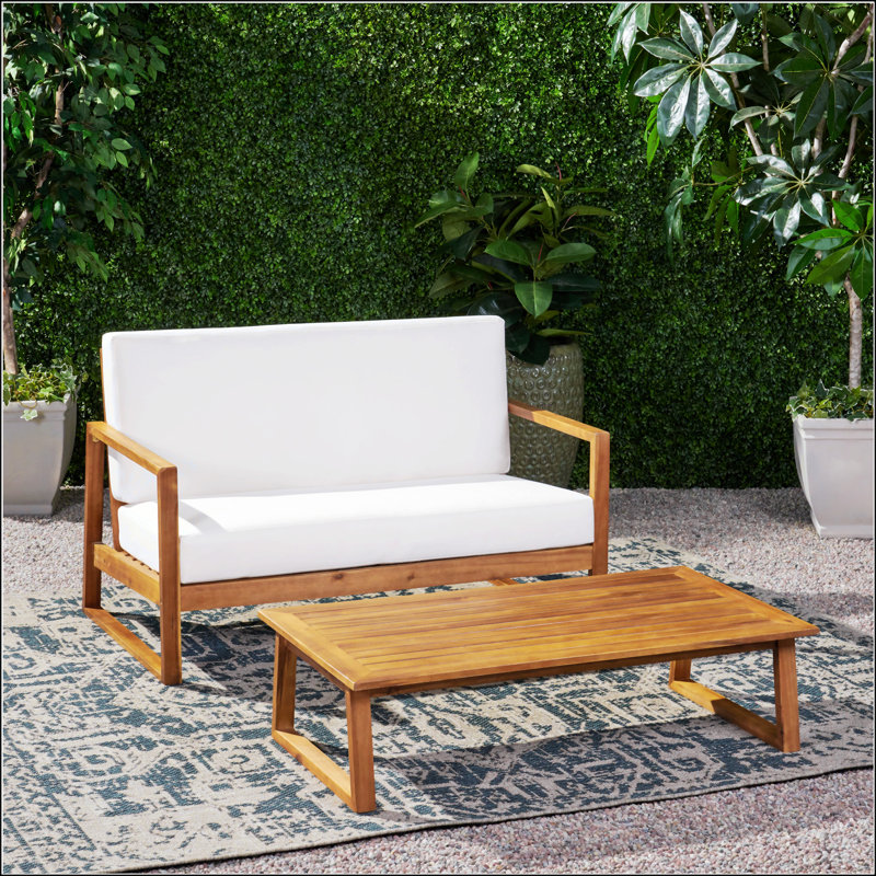 Causeuse et table basse Belge, Teck