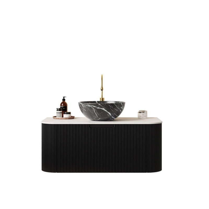 Meuble-lavabo mural avec tiroir, vasque de salle de bain avec lavabo, pré-assemblé, Noir, 36"