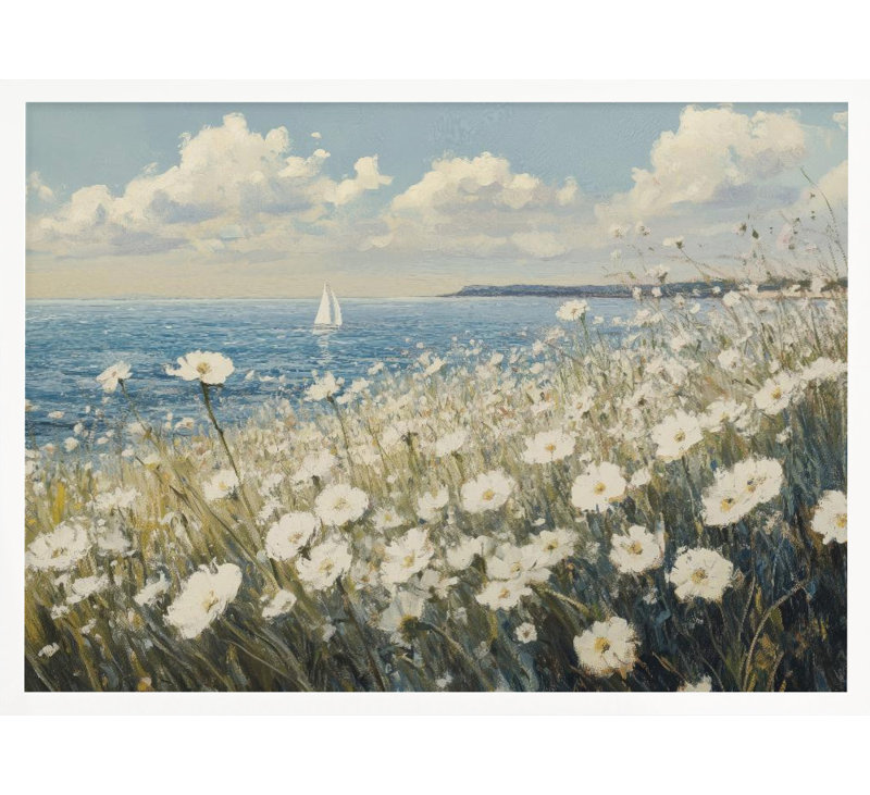 "Wild Flowers Field" Framed Textured Wall Art, White Framed, 36" H x 48" W
