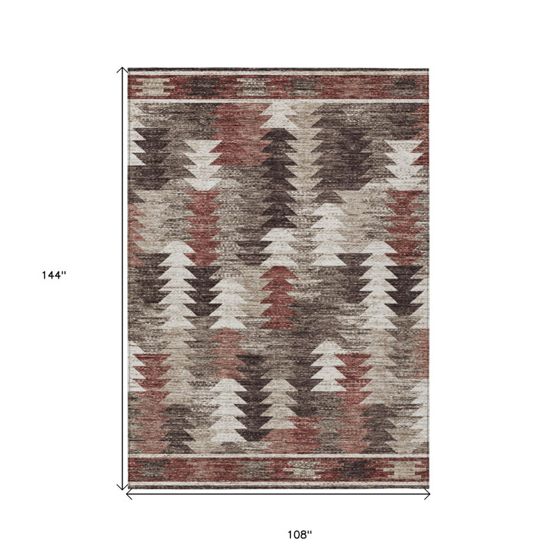 Tapis intérieur et extérieur lavable 9 pi x 12 pi brun et ivoire Southwestern