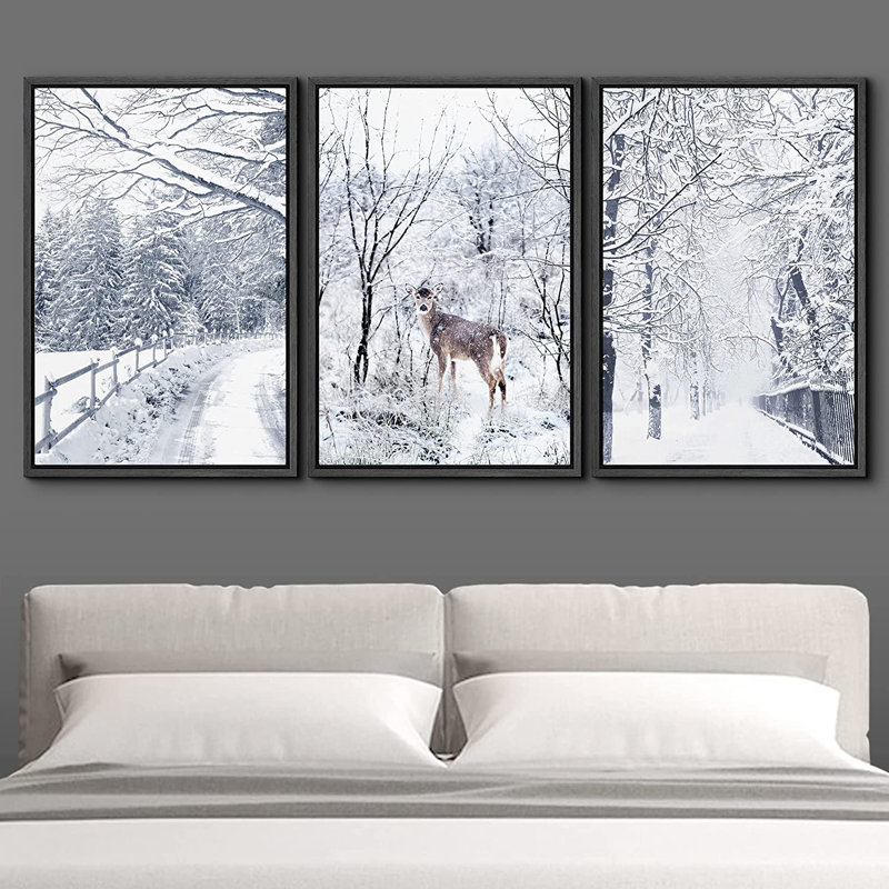 Photographie de cadre flottant 3 pièces Winter, Noir, H 24 po x l 48 po x P 1,5 po