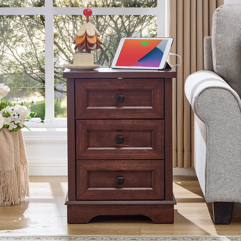 Farmhouse 3 Drawer Dresser for Bedroom,Wood Storage Cabinet Side Table for Living Room, Cherry