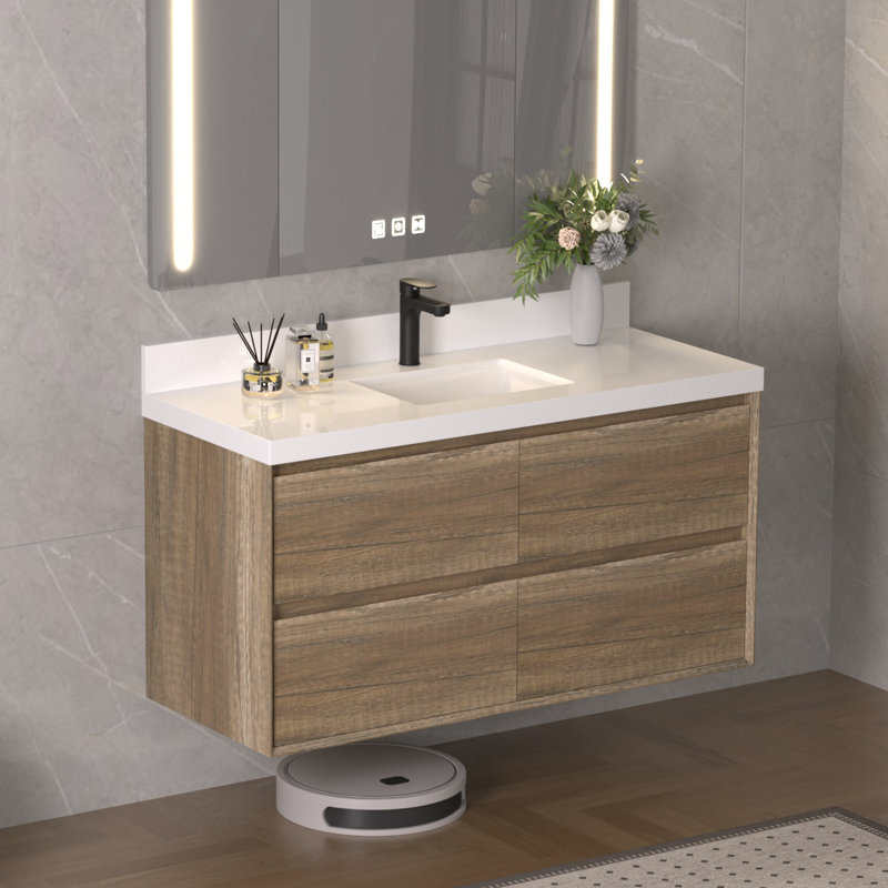 Meuble-lavabo mural 48 po avec comptoir en quartz blanc et lavabo