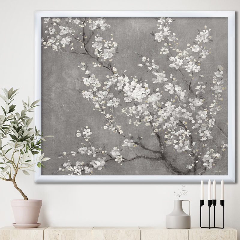 «White Cherry Blossoms II», reproduction d'art sur toile encadrée, H 16 po x l 16 po x P 1 po, Cadre blanc