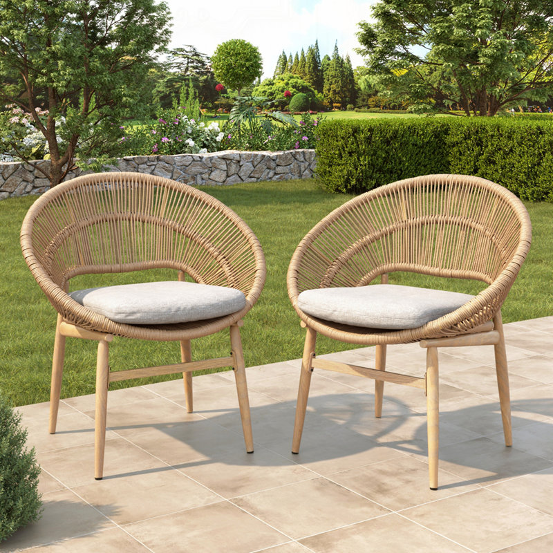 Ensemble de 2 chaises d'extérieur en osier, Beige, Naturel