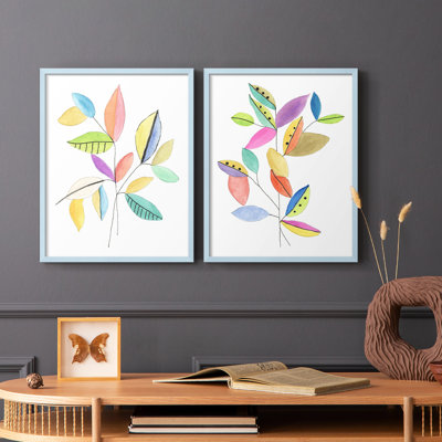 Feuilles de couleurs vives I - impression encadrée de qualité supérieure - prête à être accrochée - aucun clou requis - aucun clou requis