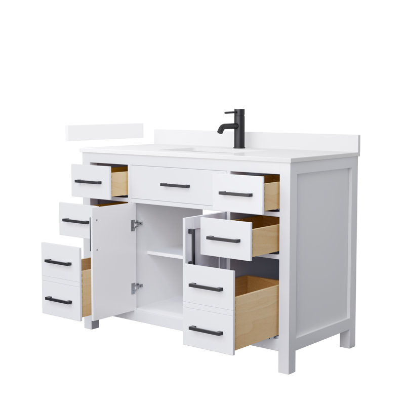 Beckett 48" Freestanding Single Bathroom Vanity with Quartz Top, White, Matte Black, White Quartz