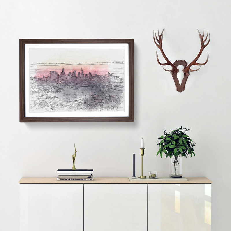 Los Angeles Skyline in the Morning in Abstract - Picture Frame Graphic Art Print, 35cm H x 50cm W x 2cm D, Walnut