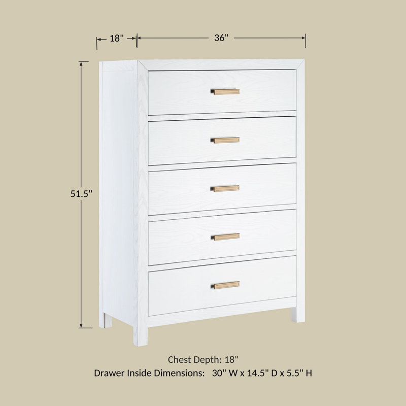 36'' W 5 - Drawer Dresser, White