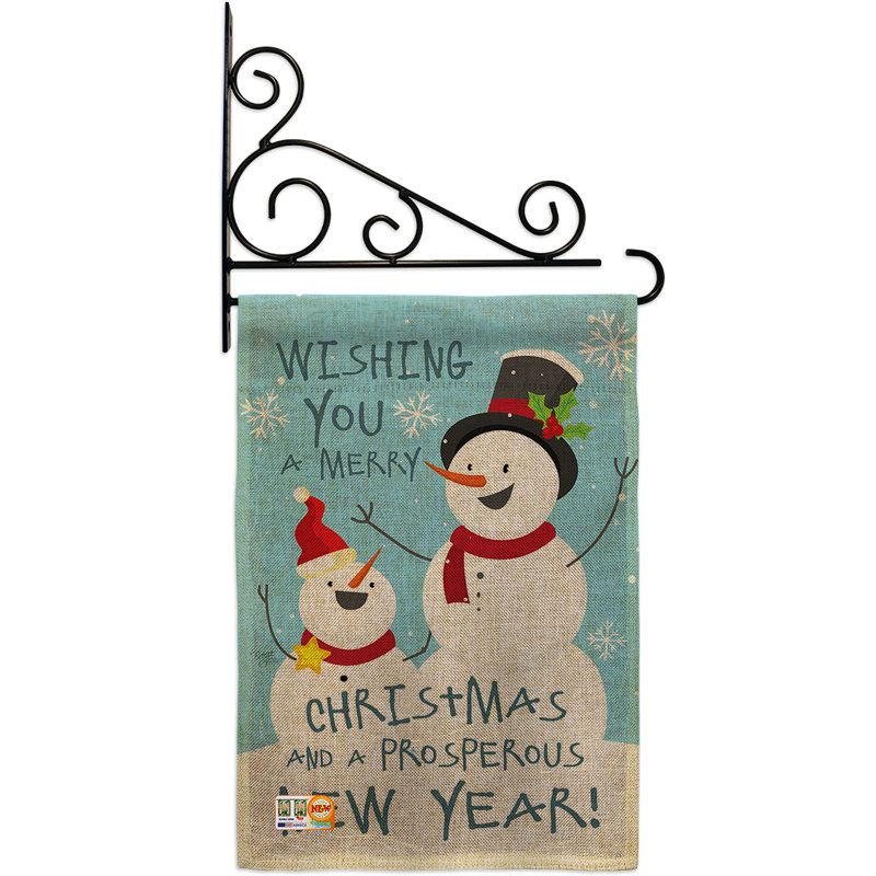Bonhomme de neige, vous souhaitez que 2 côtés en toile jute de 19 po x 13 po drapeau de jardin