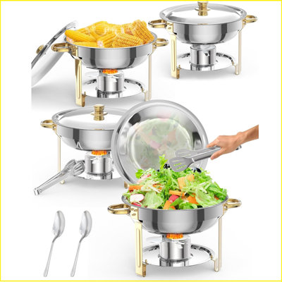 Chafing Dish Buffet Set,Stainless Steel Chafing Dishes for Catering, Chafers and Buffet Warmer Sets with Lid & Lid Holder, Spoon & Tweezers, for Parties Weddings Dinners