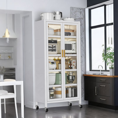 Open-Door Kitchen Shelving, Multilevel Microwave Storage Cabinet, Grey by Ivy Bronx