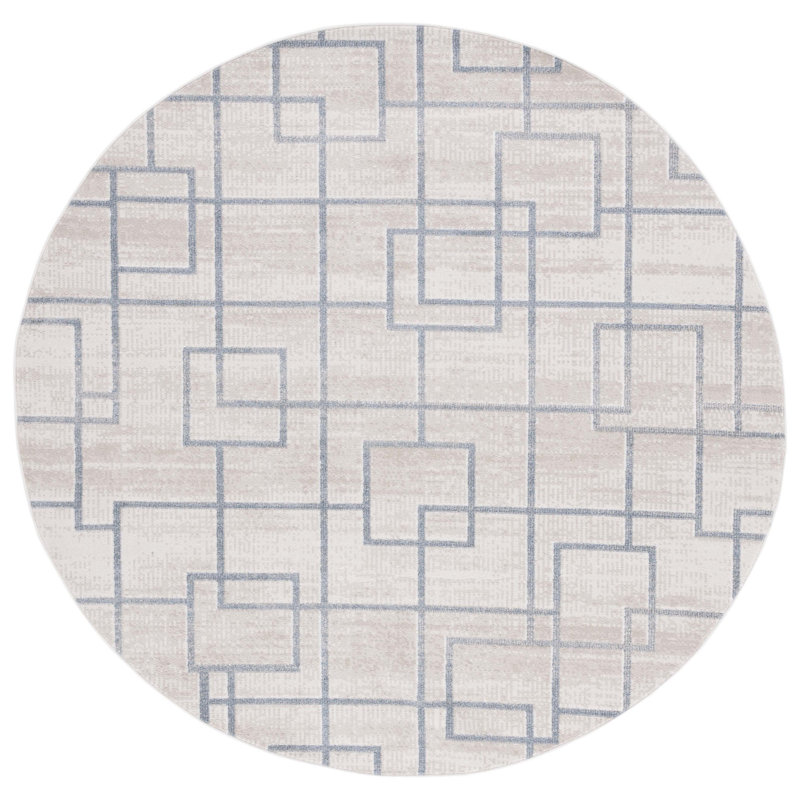 Tapis géométrique beige / gris Blair, Rond 6 pi 7 po