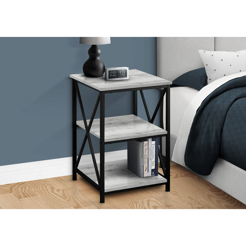 3 tables de bout avec stratifié gris et structure en métal noir pour une décoration de chambre à coucher élégante