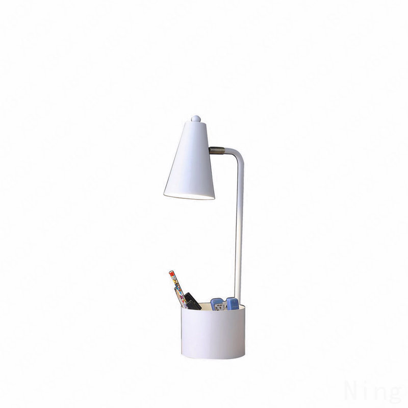 Lampe de bureau 19,5 po en métal blanc avec organisateur