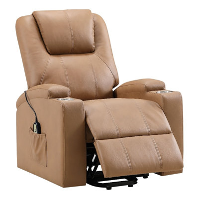Fauteuil inclinable massant électrique à levage électrique, recouvert de similicuir camel