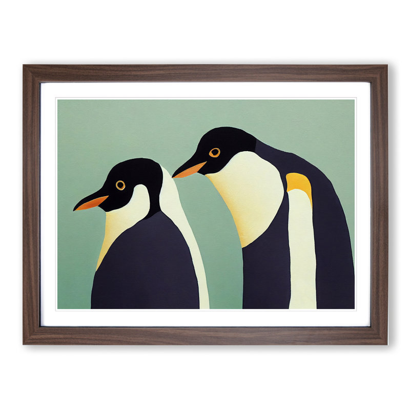 The Two Penguins Vol.2 Abstract - Single Picture Frame Print, 46cm H x 64cm W x 2cm D, Walnut Framed