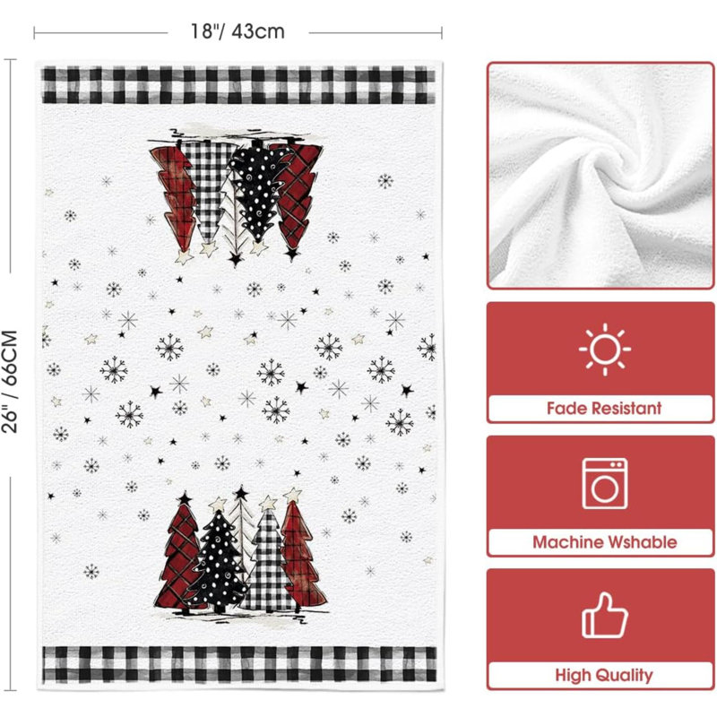 Buffalo Plaid Snowman Xmas Trees Christmas Kitchen Towels Dish Towels,  Daily Winter Decoration Hand Towels Set Of 4