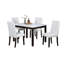 Ensemble de table de salle à manger 5 pièces Wesley, similicuir blanc, faux marbre, bois brun-125728925-125728927