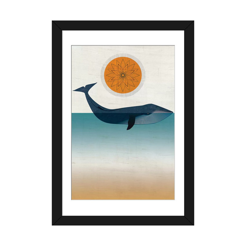 Baleine bleue - Impression sur toile, H 24 po x l 16 po x P 1 po, Papier d'art encadré noir, Blanc