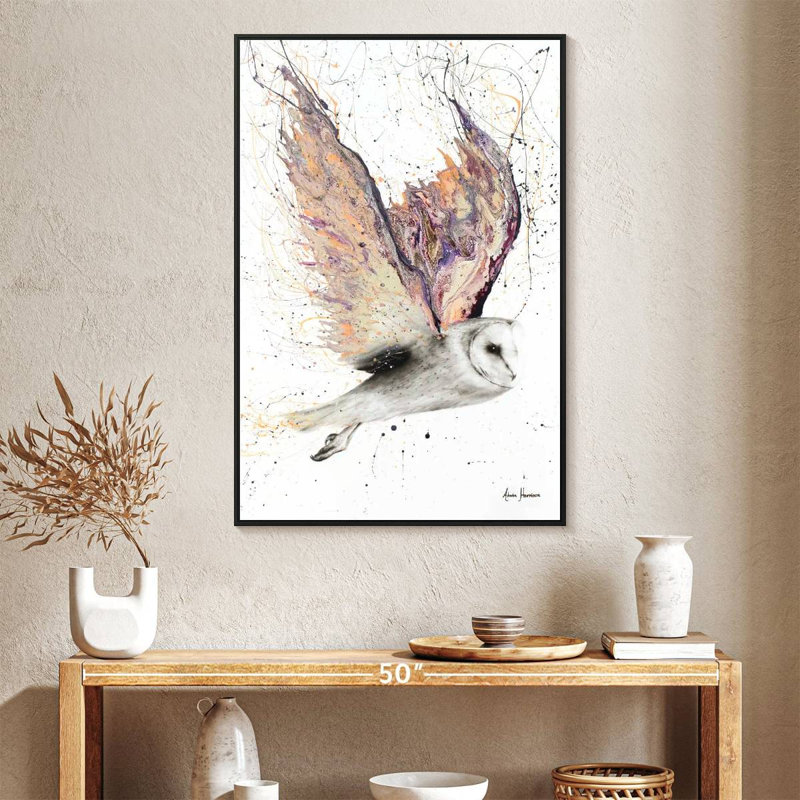 Hibou à cœur, Cadre flottant noir, 27 po x 40 po