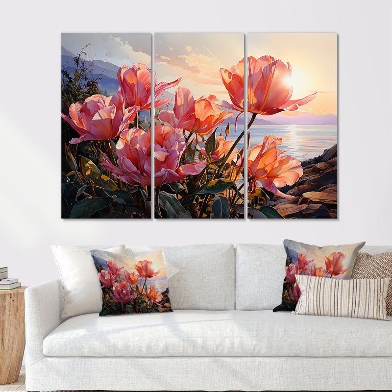 Ensemble de salon mural Tulipes, H 28 po x l 36 po x P 1 po, Toile tendue