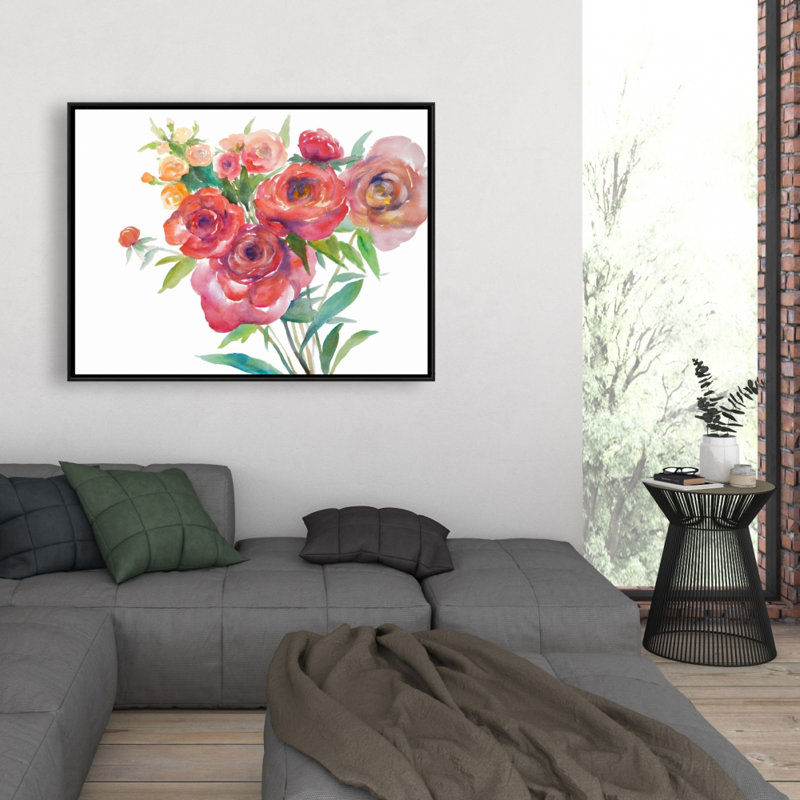 Aquarelle, bouquet de fleurs, reproduction sur toile